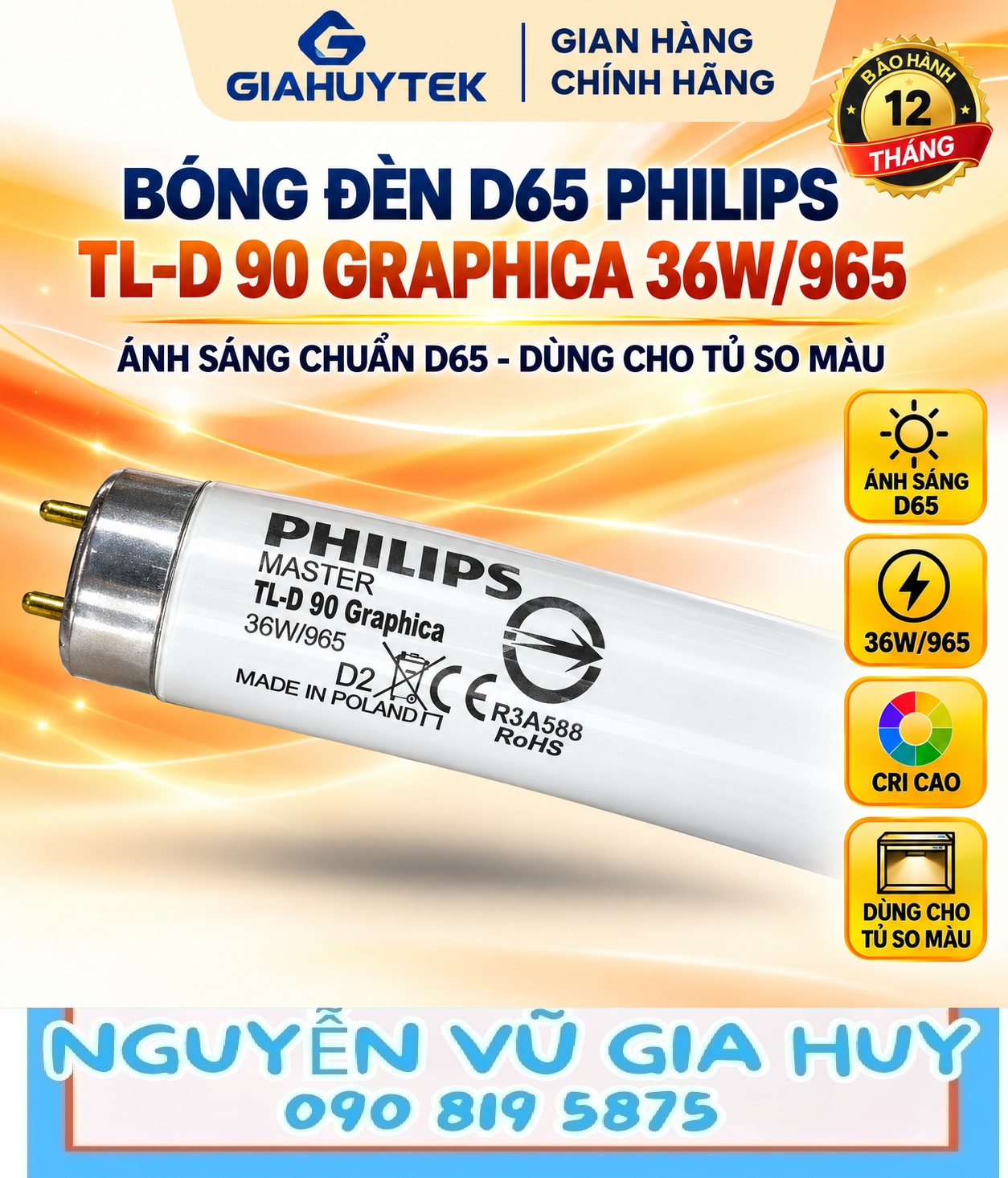 Bóng đèn Philips MASTER TL-D 90 Graphica 36W/965 dùng cho hệ thống so màu phù hợp